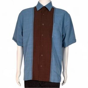 Cubavera Blue and Brown Casual Button Down Shirt